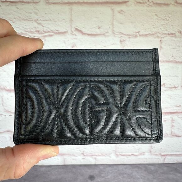 Gucci Rhombus Quilted Black Card Holder Wallet